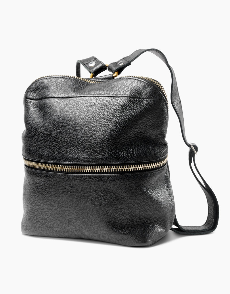 Leather Mini Backpack in Black